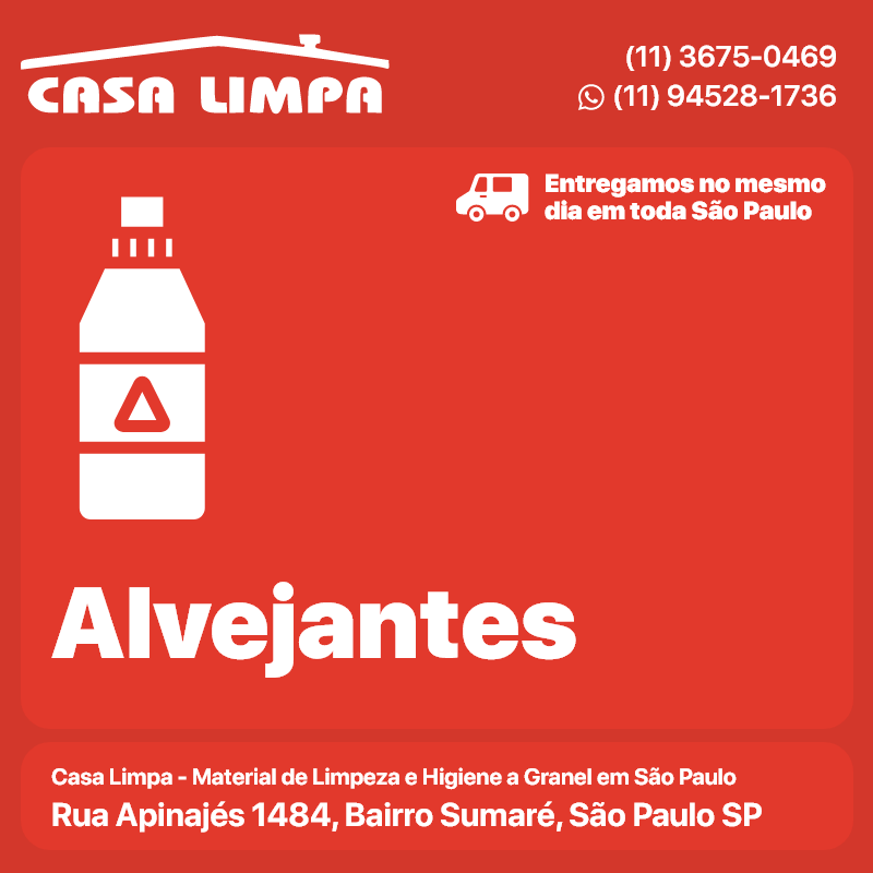 Alvejantes Casa Limpa em São Paulo. Entrega no mesmo dia. Rua Apinajés 1484, Sumaré.