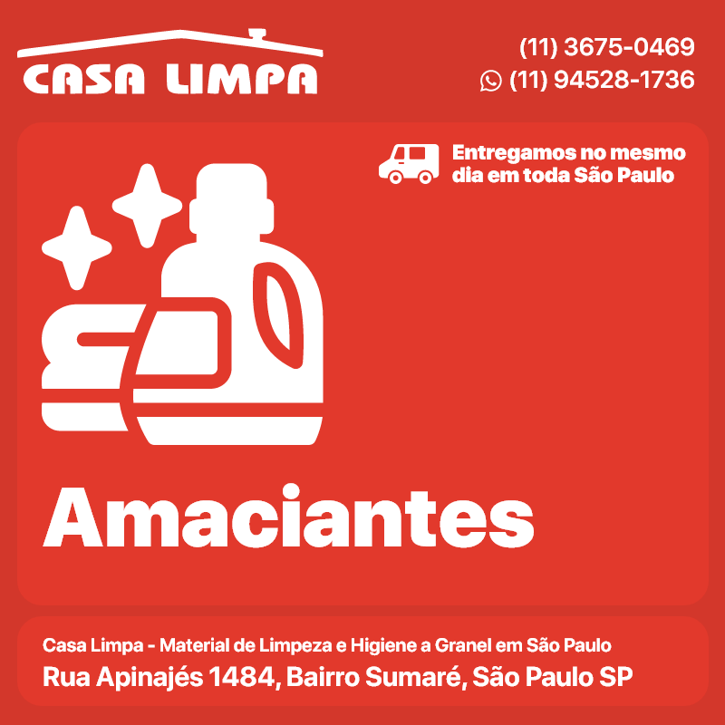 Amaciantes Casa Limpa em São Paulo. Entrega no mesmo dia. Rua Apinajés 1484, Sumaré.