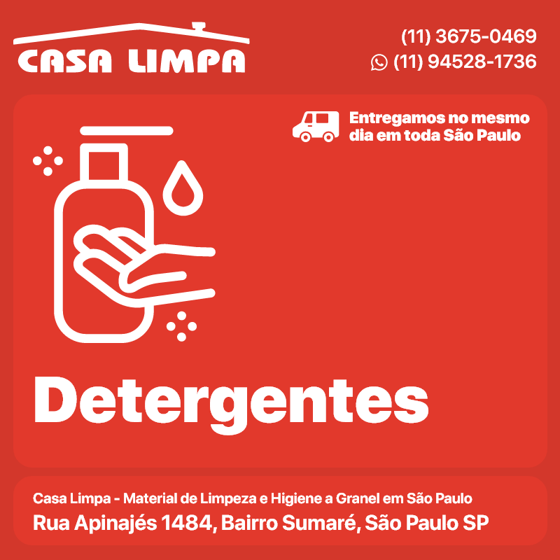 Detergentes Casa Limpa em São Paulo. Entrega no mesmo dia. Rua Apinajés 1484, Sumaré.