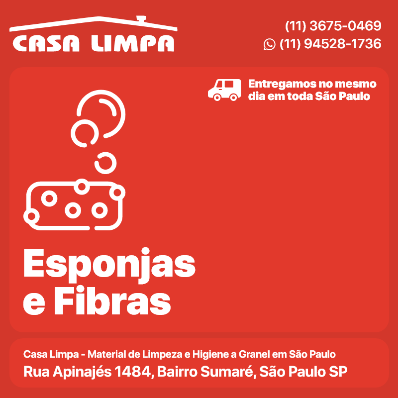Esponja. Esponjas e Fibras Casa Limpa em São Paulo. Entrega no mesmo dia. Rua Apinajés 1484, Sumaré.
