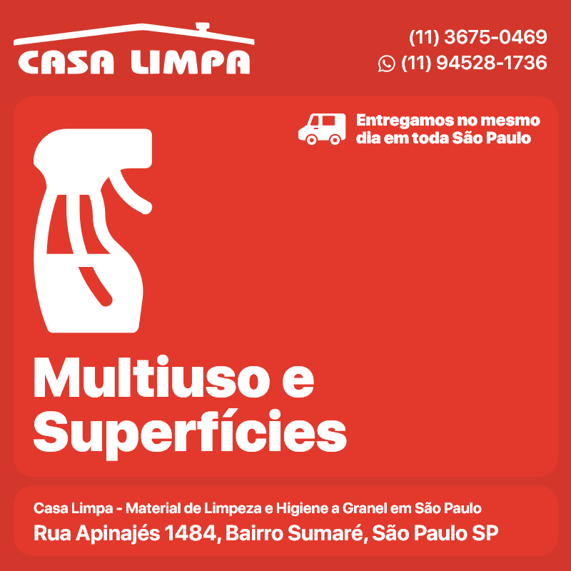 Detergente Líquido para Superfícies. Multiuso e Superfícies Casa Limpa em São Paulo. Entrega no mesmo dia. Rua Apinajés 1484, Sumaré.