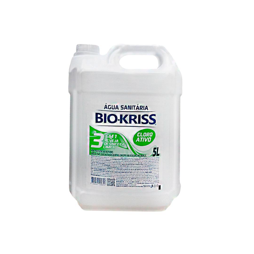 Água Sanitária Bio-Kriss 5 Litros. Categoria Produtos de Limpeza. Subcategoria Água Sanitária. Marca BioKriss. Quantidade 5 Litros . Casa Limpa em São Paulo, Rua Apinajés 1484, Sumaré.