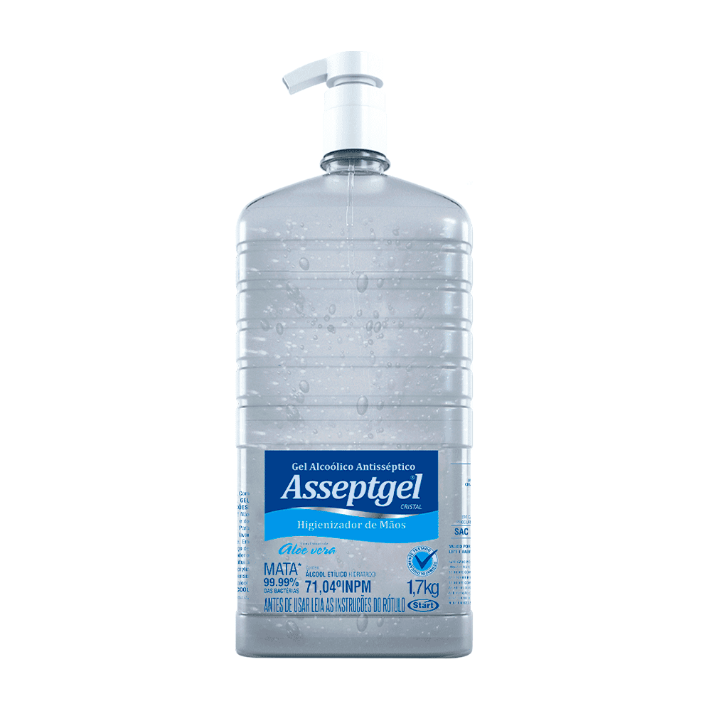 Álcool em Gel 70% Asseptgel Cristal Pump 1.7kg. Categoria Higiene e Cuidados. Subcategoria Álcool em Gel. Marca Asseptgel. Quantidade 1.7kg. Casa Limpa em São Paulo, Rua Apinajés 1484, Sumaré.