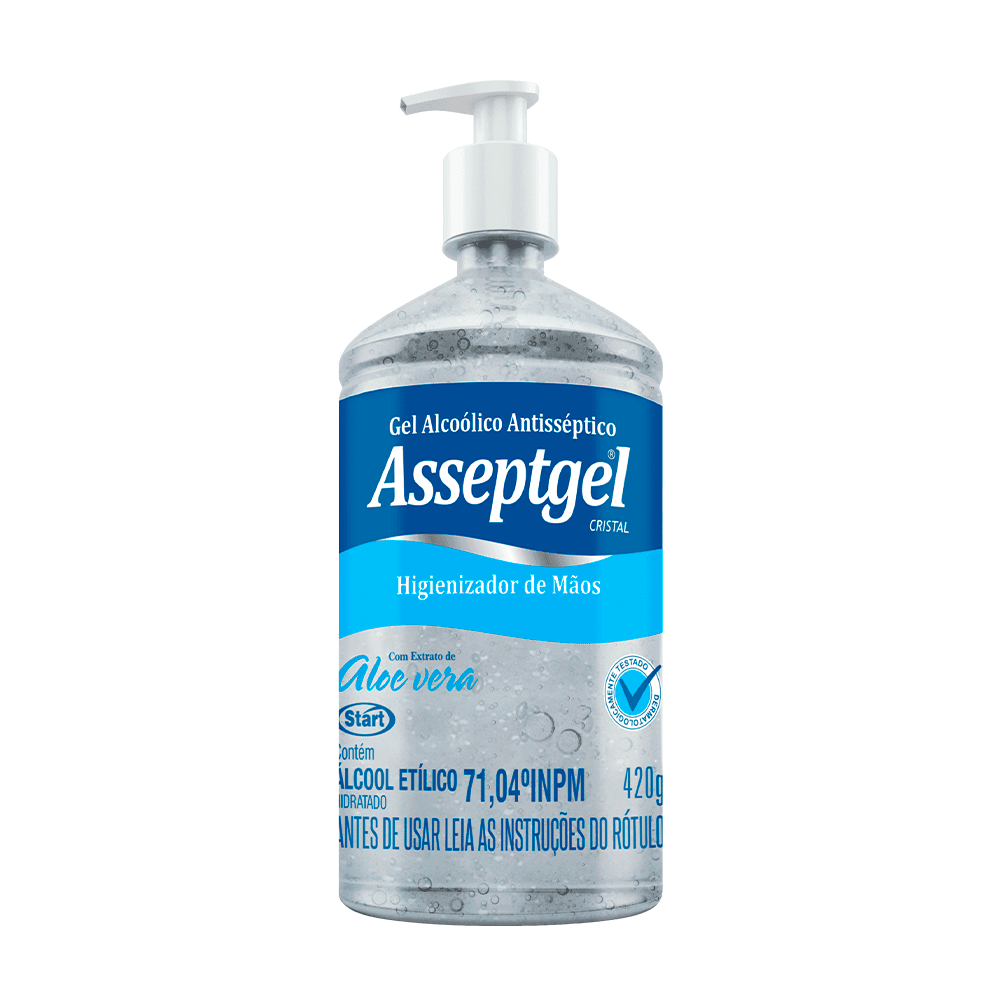 Álcool em Gel 70% Asseptgel Cristal Pump 420g. Categoria Higiene e Cuidados. Subcategoria Álcool em Gel. Marca Asseptgel. Quantidade 420g. Casa Limpa em São Paulo, Rua Apinajés 1484, Sumaré.
