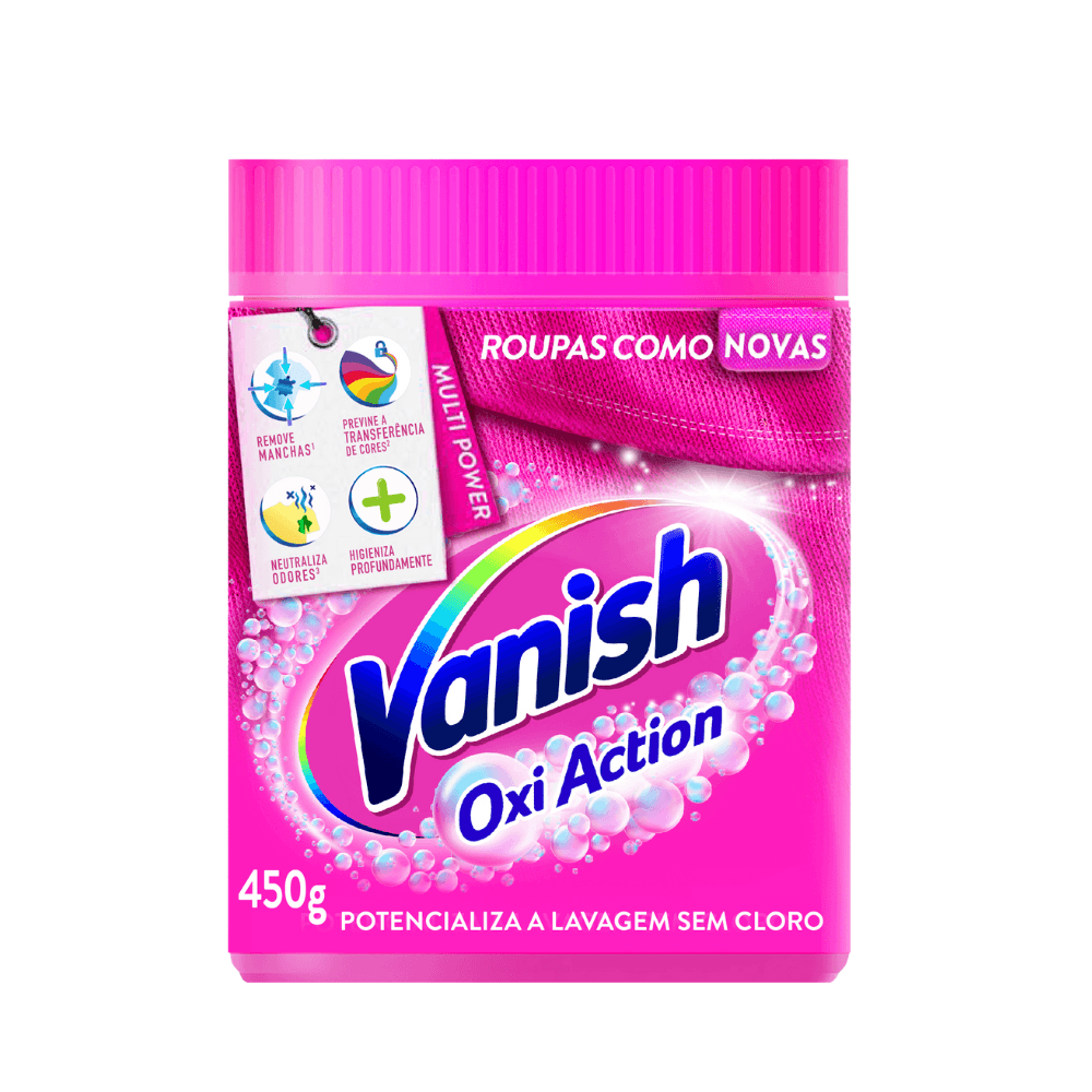 Alvejante Tira Manchas Vanish Oxi Action Multi Power 450g. Categoria Produtos de Limpeza. Subcategoria Alvejante. Marca Vanish. Quantidade 450g. Casa Limpa em São Paulo, Rua Apinajés 1484, Sumaré.
