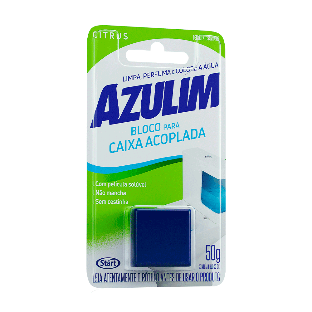 Bloco Sanitário Citrus para Caixa Acoplada Azulim Start 50g. Categoria Produtos de Limpeza. Subcategoria Limpador Sanitário. Marca Azulim. Quantidade 50g. Casa Limpa em São Paulo, Rua Apinajés 1484, Sumaré.