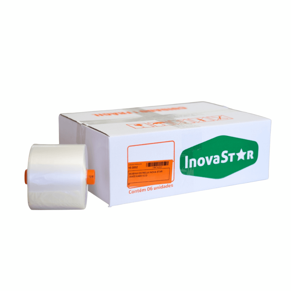 Bobina 39x55cm G de Saco Plástico Picotado Fundo Estrela InovaStar Caixa com 6 rolos. Categoria Sacos e Sacolas. Subcategoria Bobina Picotada. Marca InovaStar. Quantidade 6 Rolos. Casa Limpa em São Paulo, Rua Apinajés 1484, Sumaré.