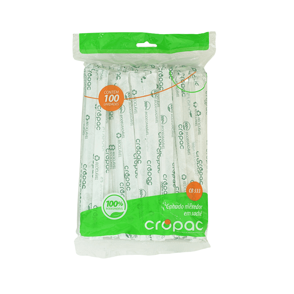 Canudo Biodegradável 5,8x 175 mm Mexedor Sachê Transparente em Sachê Cropac com 100 unidades. Categoria Descartáveis e Embalagens. Subcategoria Canudos. Marca Cropac. Quantidade 100 unidades. Casa Limpa em São Paulo, Rua Apinajés 1484, Sumaré.