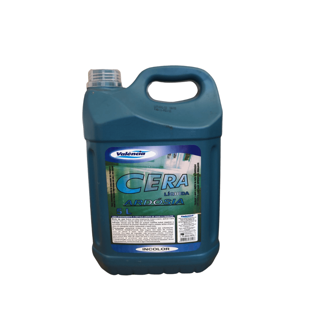 Cera Líquida para Ardosia Valencia 5l. Categoria Produtos de Limpeza. Subcategoria Ceras para Piso. Marca Valência. Quantidade 1. Casa Limpa em São Paulo, Rua Apinajés 1484, Sumaré.