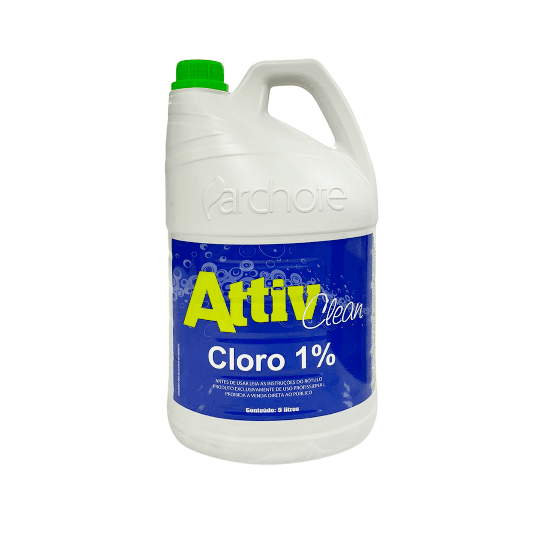 Cloro 1.0% Attiv Clean Archote 5 litros. Categoria Produtos de Limpeza. Subcategoria Cloro. Marca Attiv. Quantidade 1. Casa Limpa em São Paulo, Rua Apinajés 1484, Sumaré.