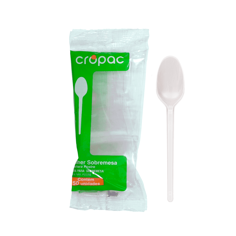 Colher 12,5cm Cristal de Sobremesa Cropac - 20 pacotes com 50 unidades cada. Categoria Descartáveis e Embalagens. Subcategoria Colher Descartável. Marca Cropac. Quantidade 1000. Casa Limpa em São Paulo, Rua Apinajés 1484, Sumaré.