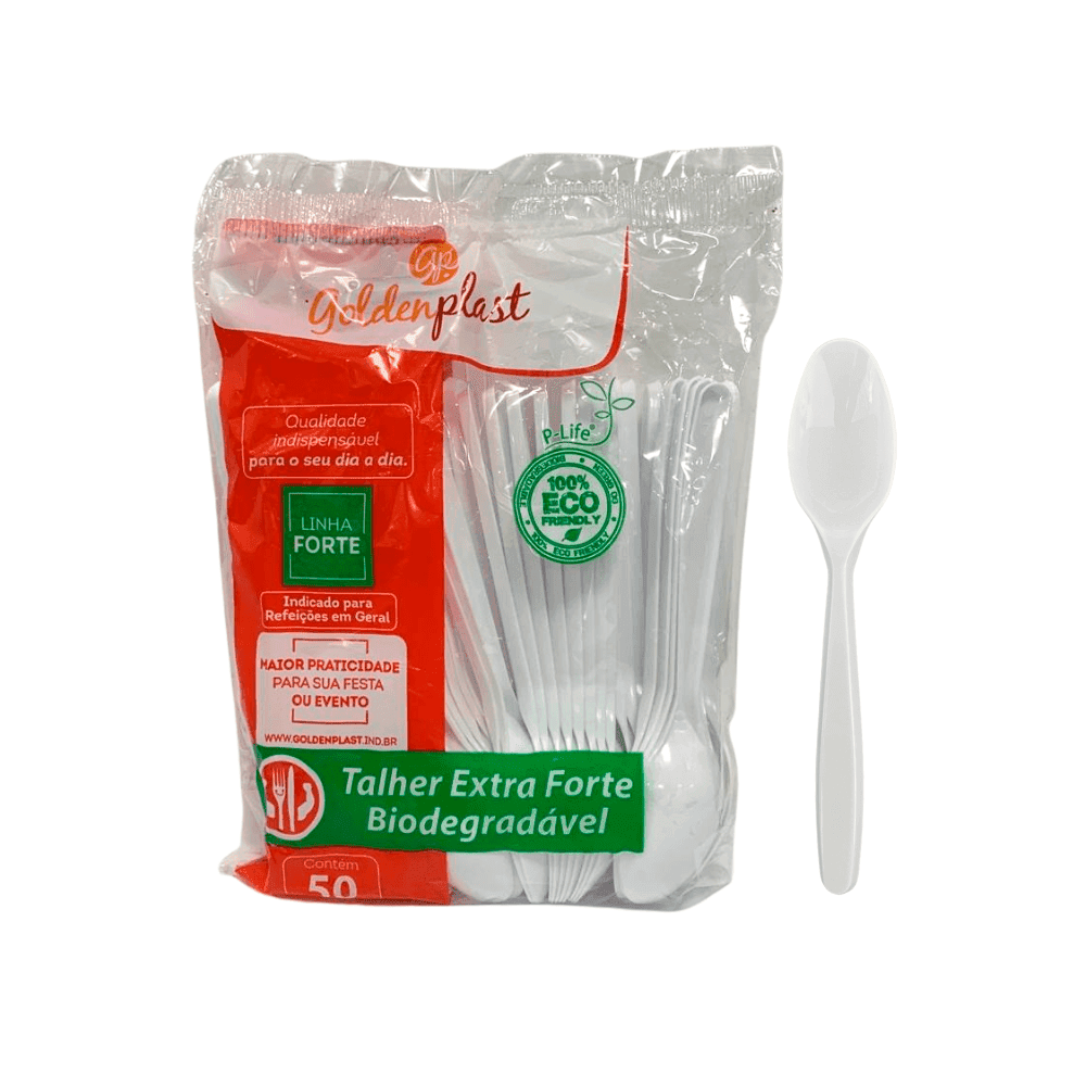Colher 17,5cm Branca Reforçada para Refeição Goldenplast - 20 pacotes com 50 unidades cada. Categoria Descartáveis e Embalagens. Subcategoria Colher Descartável. Marca Goldenplast. Quantidade 1000. Casa Limpa em São Paulo, Rua Apinajés 1484, Sumaré.