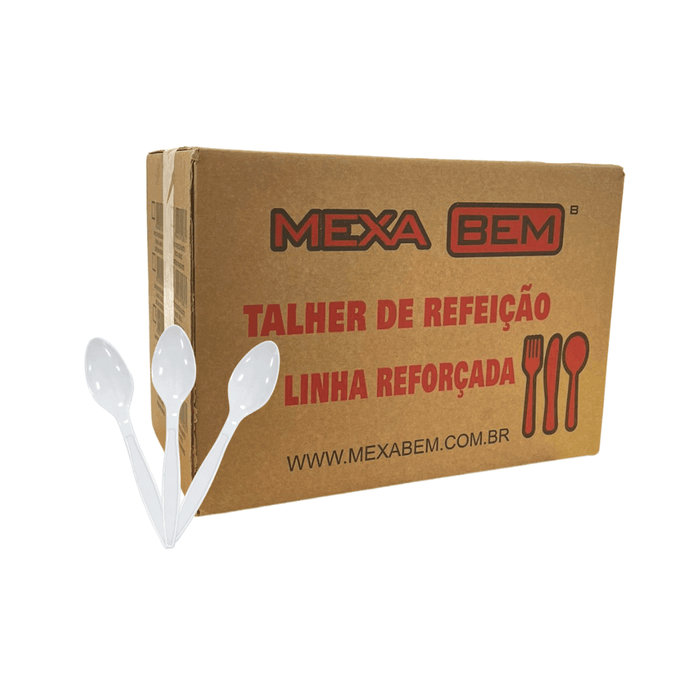 Colher Branca 15,7cm para Refeição Reforçada Mexa Bem 500 unidades. Categoria Descartáveis e Embalagens. Subcategoria Colher Descartável. Marca Mexa Bem. Quantidade 500. Casa Limpa em São Paulo, Rua Apinajés 1484, Sumaré.