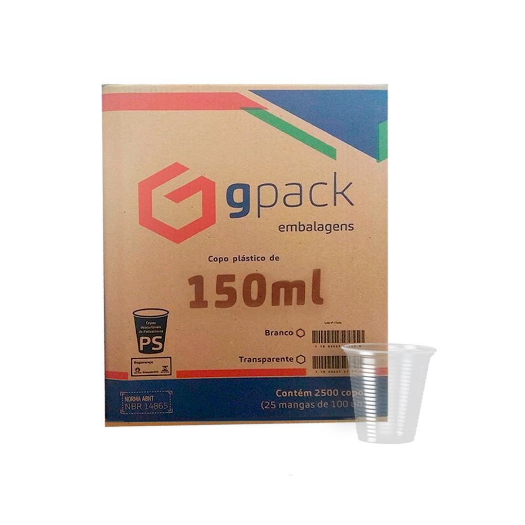 Copo 150ml Gpack Transparente PS. Categoria Descartáveis e Embalagens. Subcategoria Copos Descartáveis. Marca Gpack. Quantidade 2500. Casa Limpa em São Paulo, Rua Apinajés 1484, Sumaré.