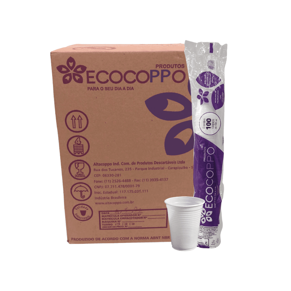Copo 180ml Branco PP Ecocoppo 2.500 unidades. Categoria Descartáveis e Embalagens. Subcategoria Copos Descartáveis. Marca Ecocoppo. Quantidade 2500. Casa Limpa em São Paulo, Rua Apinajés 1484, Sumaré.