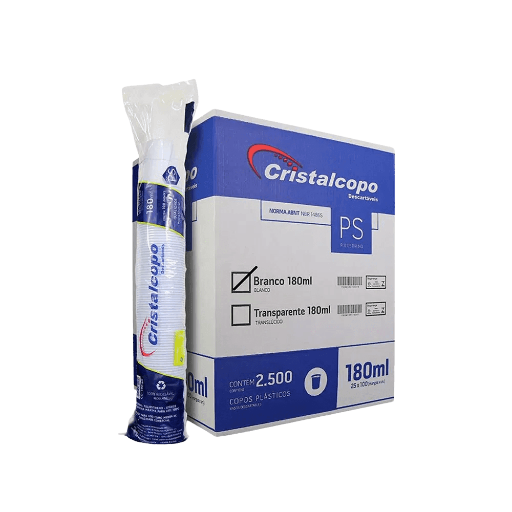 Copo 180ml Branco PS Cristalcopo 2.500 unidades. Categoria Descartáveis e Embalagens. Subcategoria Copos Descartáveis. Marca Cristalcopo. Quantidade 2500. Casa Limpa em São Paulo, Rua Apinajés 1484, Sumaré.