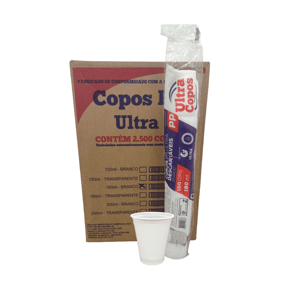 Copo 180ml Branco PP Ultra 2.500 unidades. Categoria Descartáveis e Embalagens. Subcategoria Copos Descartáveis. Marca Ultra. Quantidade 2500. Casa Limpa em São Paulo, Rua Apinajés 1484, Sumaré.