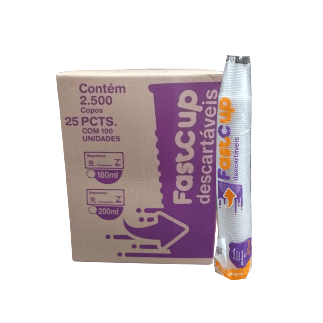 Copo 180ml Fastcup TR PS. Categoria Descartáveis e Embalagens. Subcategoria Copos Descartáveis. Marca Dudigo. Quantidade 2500. Casa Limpa em São Paulo, Rua Apinajés 1484, Sumaré.