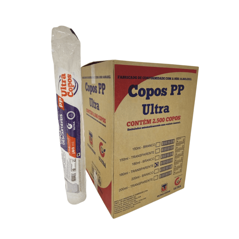 Copo 180ml Transparente PP Ultra 2.500 unidades. Categoria Descartáveis e Embalagens. Subcategoria Copos Descartáveis. Marca Ultra. Quantidade 2500. Casa Limpa em São Paulo, Rua Apinajés 1484, Sumaré.