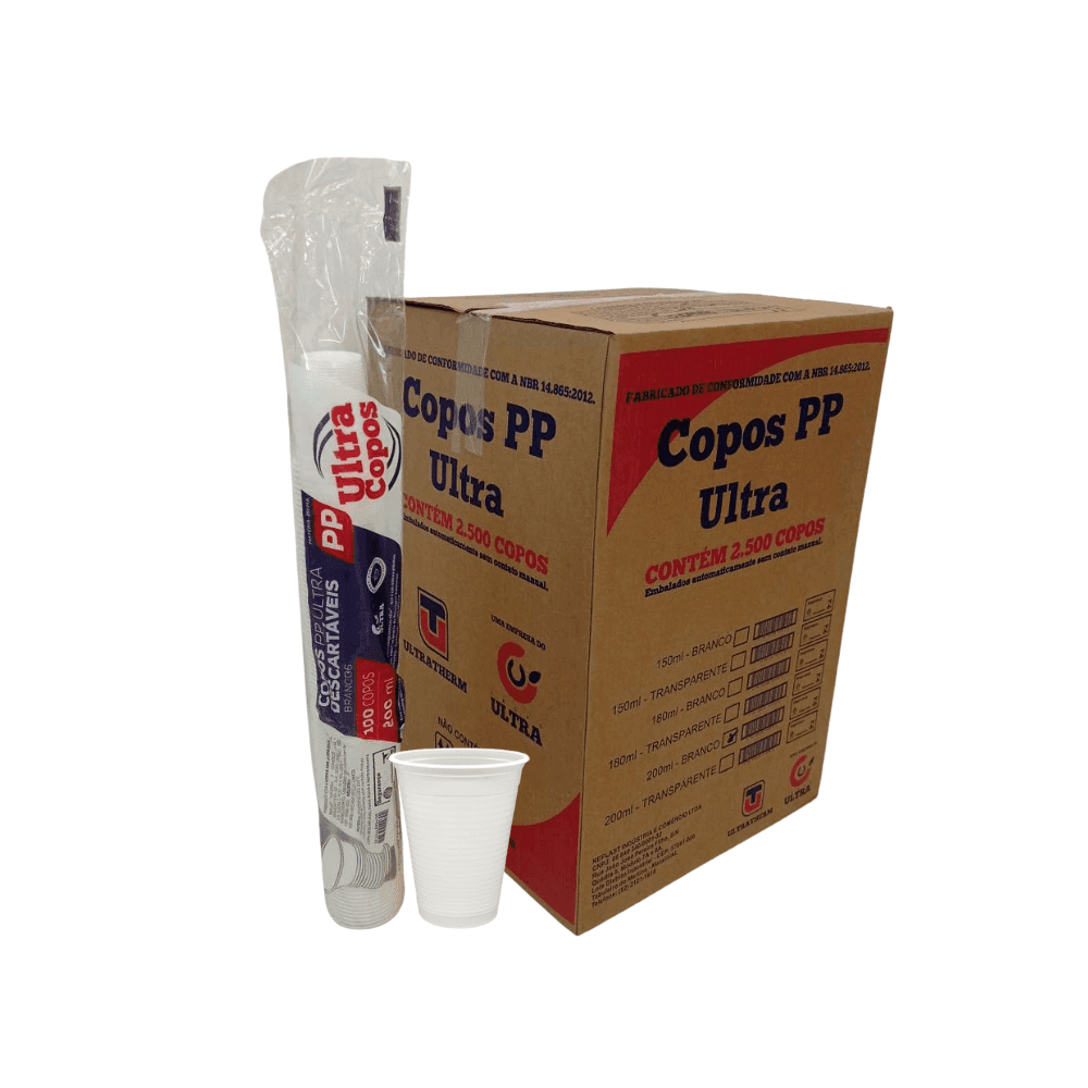 Copo 200ml Branco PP Ultra 2.500 unidades. Categoria Descartáveis e Embalagens. Subcategoria Copos Descartáveis. Marca Ultra. Quantidade 2500. Casa Limpa em São Paulo, Rua Apinajés 1484, Sumaré.