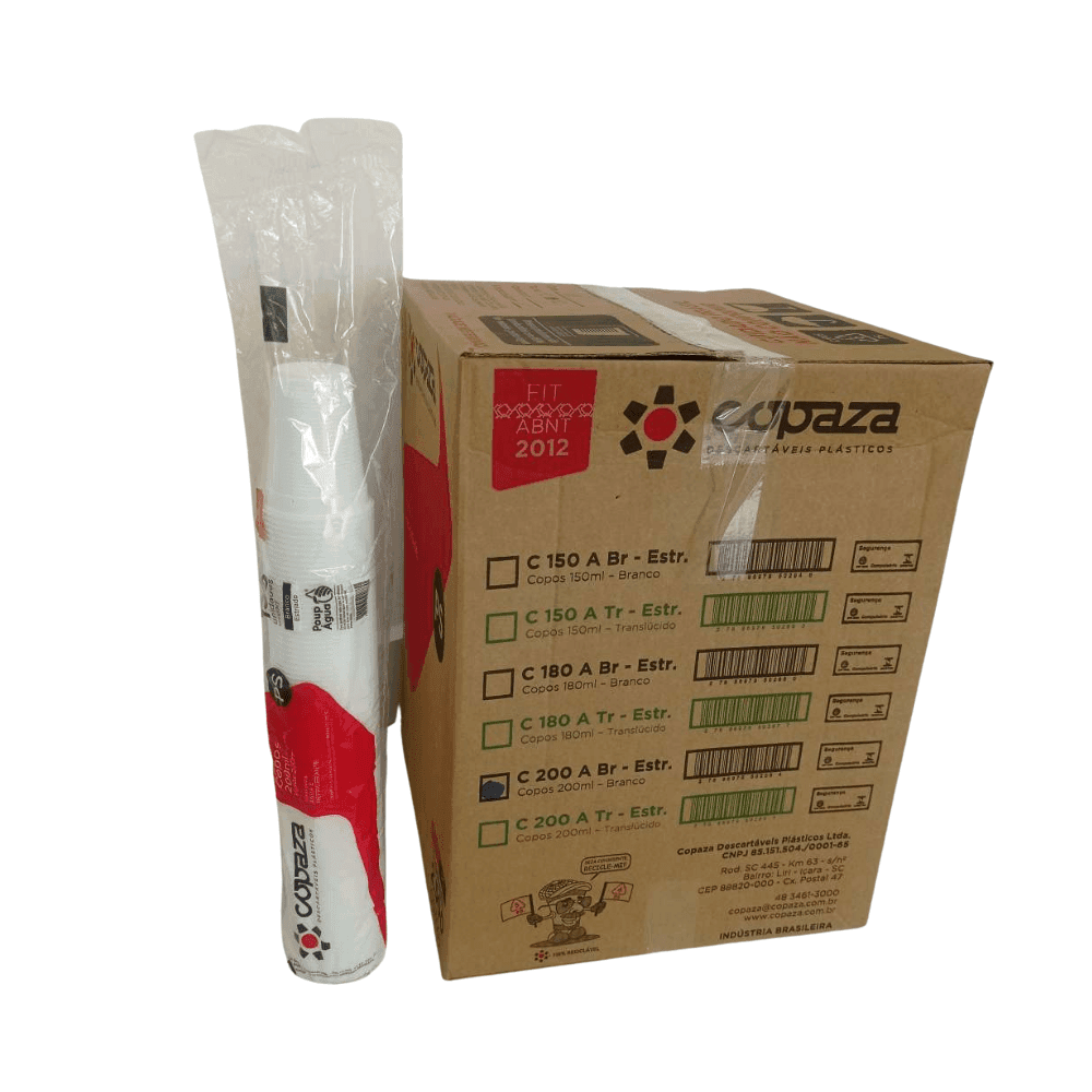 Copo 200ml Branco PS ABNT2012 Copaza 2.500 unidades. Categoria Descartáveis e Embalagens. Subcategoria Copos Descartáveis. Marca Copaza. Quantidade 2500. Casa Limpa em São Paulo, Rua Apinajés 1484, Sumaré.