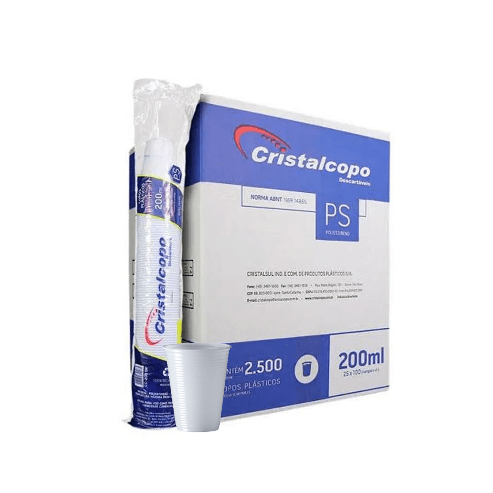 Copo 200ml Branco PS Cristalcopo 2.500 unidades. Categoria Descartáveis e Embalagens. Subcategoria Copos Descartáveis. Marca Cristalcopo. Quantidade 2500. Casa Limpa em São Paulo, Rua Apinajés 1484, Sumaré.