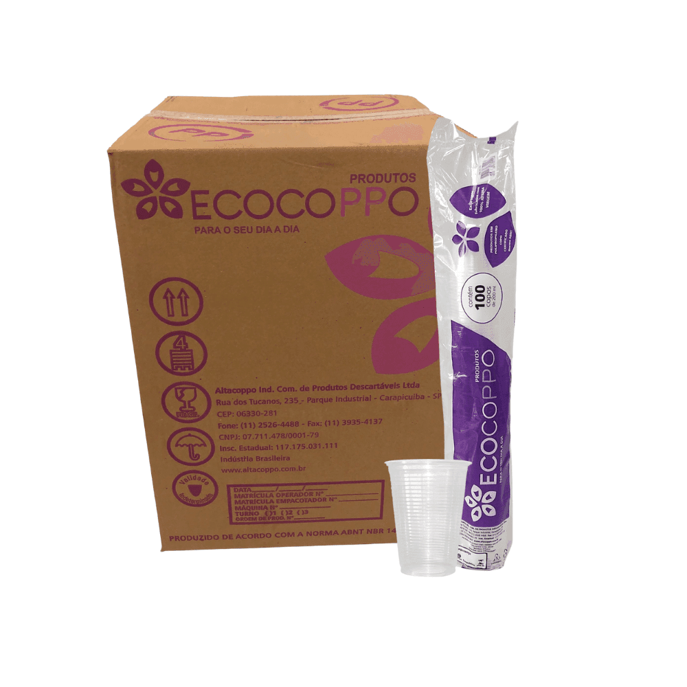 Copo 200ml Transparente PP Ecocoppo 2.500 unidades. Categoria Descartáveis e Embalagens. Subcategoria Copos Descartáveis. Marca Ecocoppo. Quantidade 2500. Casa Limpa em São Paulo, Rua Apinajés 1484, Sumaré.