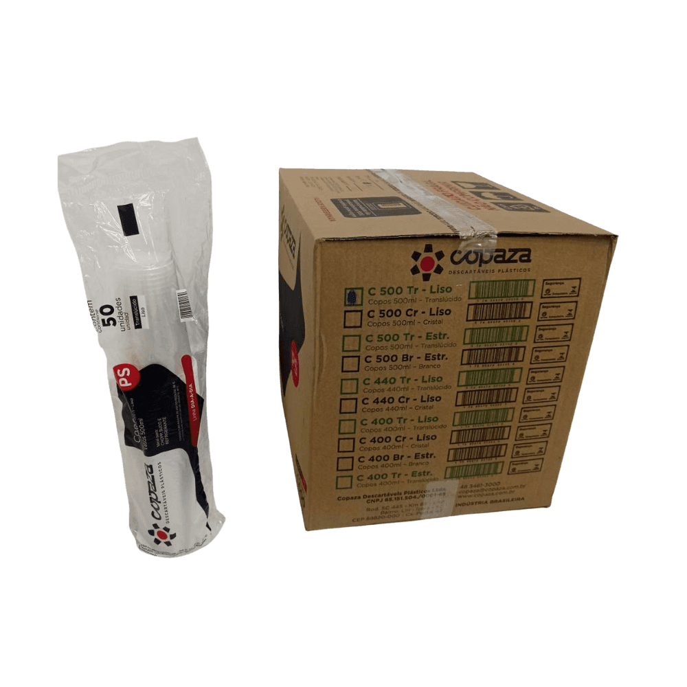 Copo 500ml Translúcido Liso PS Copaza 1.000 unidades. Categoria Descartáveis e Embalagens. Subcategoria Copos Descartáveis. Marca Copaza. Quantidade 1000. Casa Limpa em São Paulo, Rua Apinajés 1484, Sumaré.