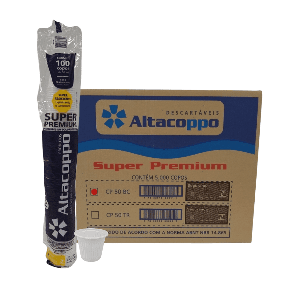 Copo 50ml Branco PP Altacoppo 5.000 unidades. Categoria Descartáveis e Embalagens. Subcategoria Copos Descartáveis. Marca Altacoppo. Quantidade 5000. Casa Limpa em São Paulo, Rua Apinajés 1484, Sumaré.