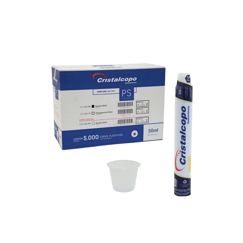 Copo 50ml Branco PS Cristalcopo 5.000 unidades. Categoria Descartáveis e Embalagens. Subcategoria Copos Descartáveis. Marca Cristalcopo. Quantidade 5000. Casa Limpa em São Paulo, Rua Apinajés 1484, Sumaré.