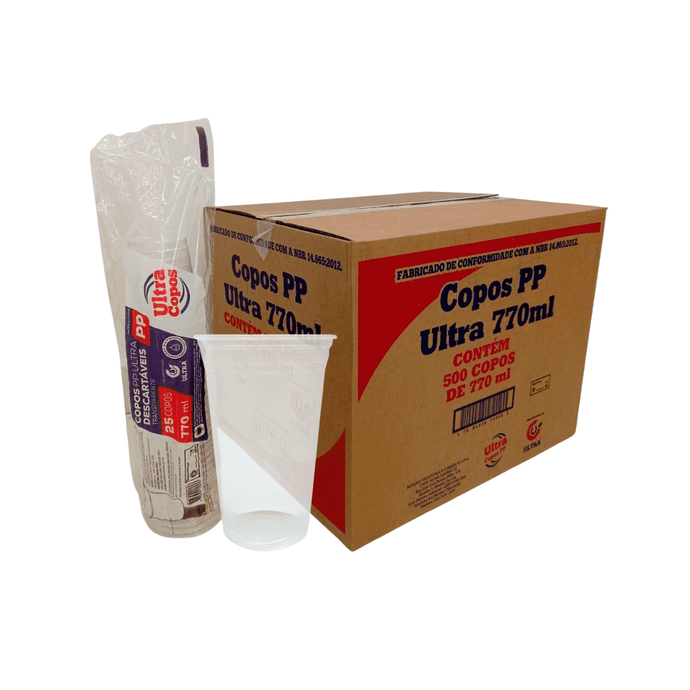 Copo 770ml Transparente PP Liso Ultra 500 unidades. Categoria Descartáveis e Embalagens. Subcategoria Kit Verão. Marca Ultra. Quantidade 500. Casa Limpa em São Paulo, Rua Apinajés 1484, Sumaré.