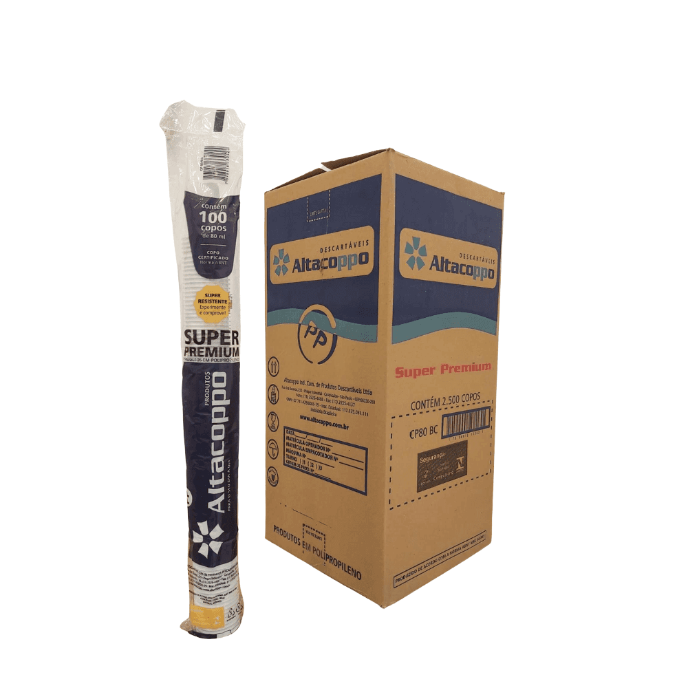 Copo 80ml Branco PP Altacoppo 2.500 unidades. Categoria Descartáveis e Embalagens. Subcategoria Copos Descartáveis. Marca Altacoppo. Quantidade 2500. Casa Limpa em São Paulo, Rua Apinajés 1484, Sumaré.