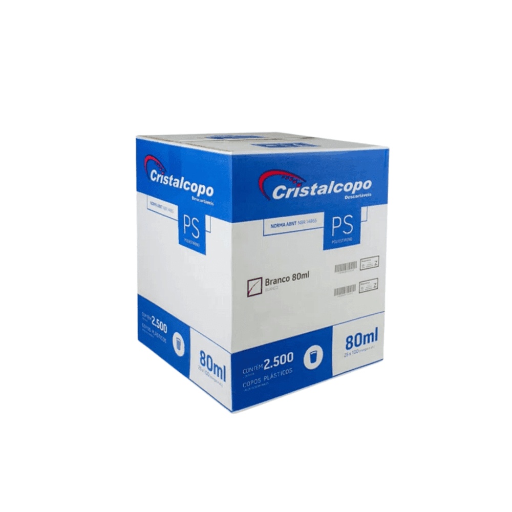 Copo 80ml Branco PS Cristalcopo 2.500 unidades. Categoria Descartáveis e Embalagens. Subcategoria Copos Descartáveis. Marca Cristalcopo. Quantidade 2500. Casa Limpa em São Paulo, Rua Apinajés 1484, Sumaré.