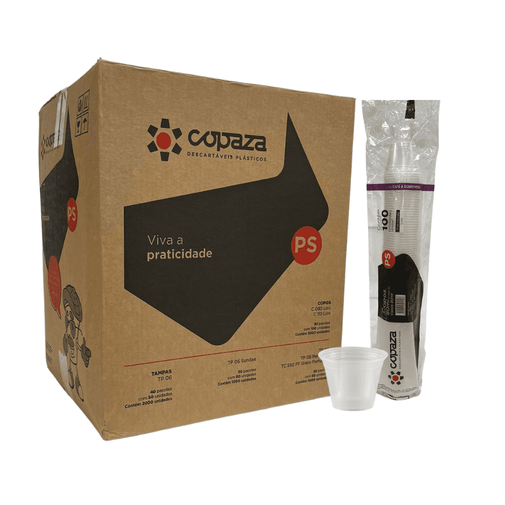 Copo 80ml Translúcido Boca 6 Copaza com 3.000 unidades ideal para café. Categoria Descartáveis e Embalagens. Subcategoria Copos Descartáveis. Marca Copaza. Quantidade 3000. Casa Limpa em São Paulo, Rua Apinajés 1484, Sumaré.