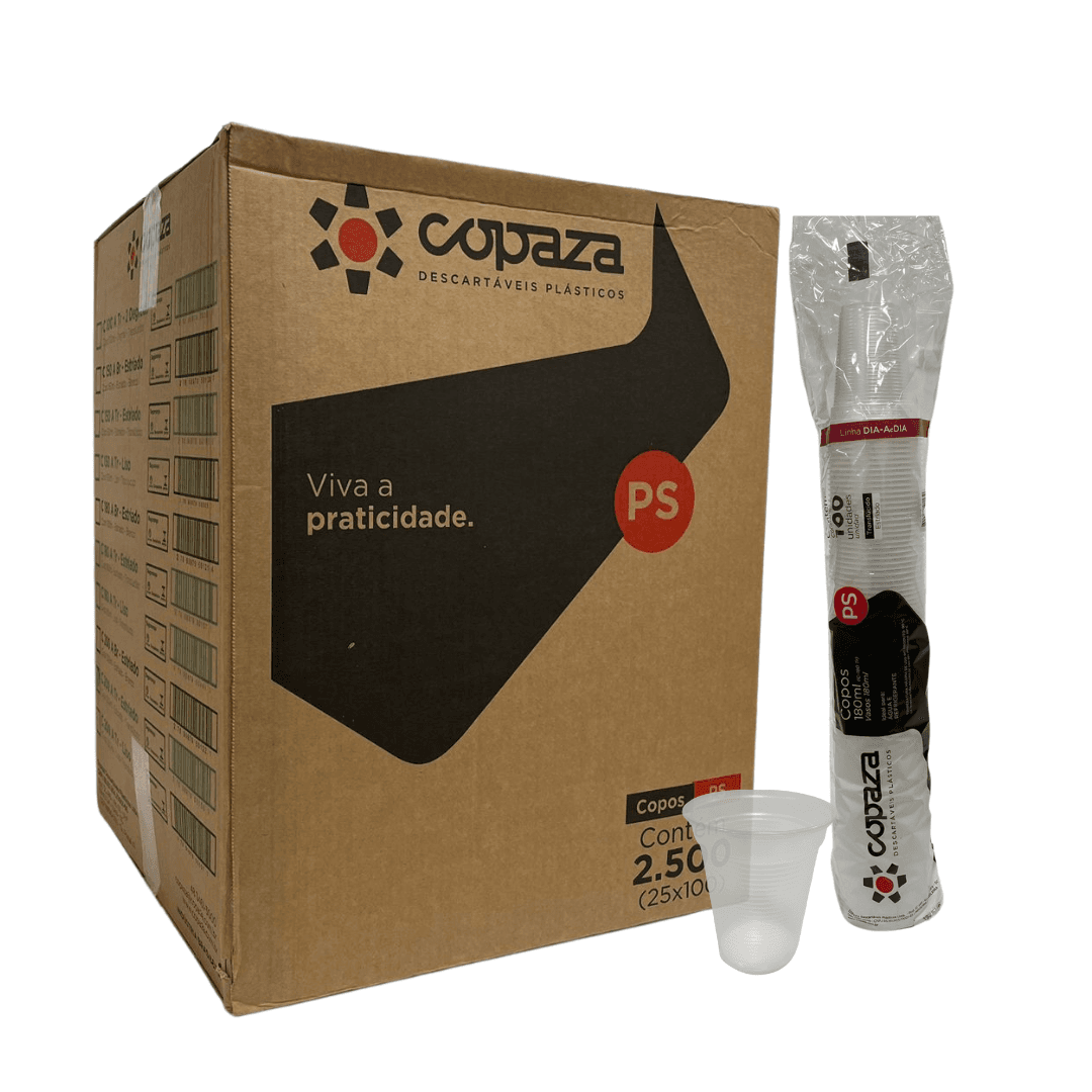 Copo de 180ml Translúcido ABNT 2002 PS Copaza com 2.500 unidades. Categoria Descartáveis e Embalagens. Subcategoria Copos Descartáveis. Marca Copaza. Quantidade 2500. Casa Limpa em São Paulo, Rua Apinajés 1484, Sumaré.