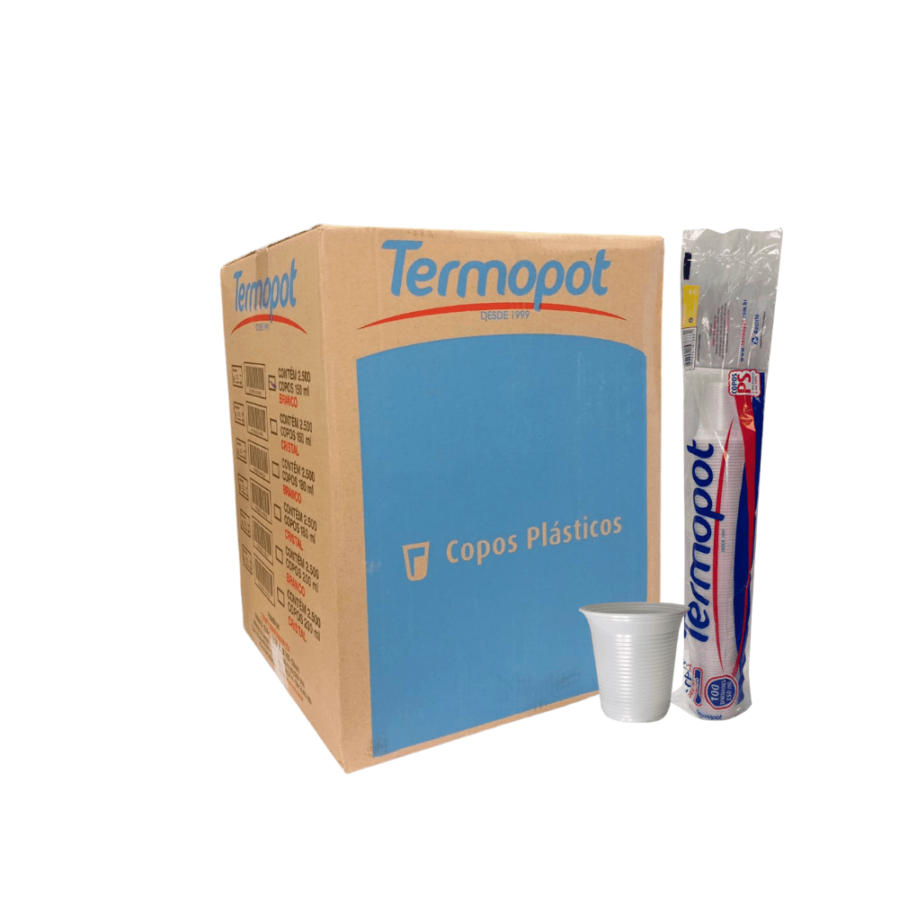 Copo Descartável 150ml Branco PS Termopot 2.500 unidades. Categoria Descartáveis e Embalagens. Subcategoria Copos Descartáveis. Marca Termopot. Quantidade 2.500 unidades. Casa Limpa em São Paulo, Rua Apinajés 1484, Sumaré.