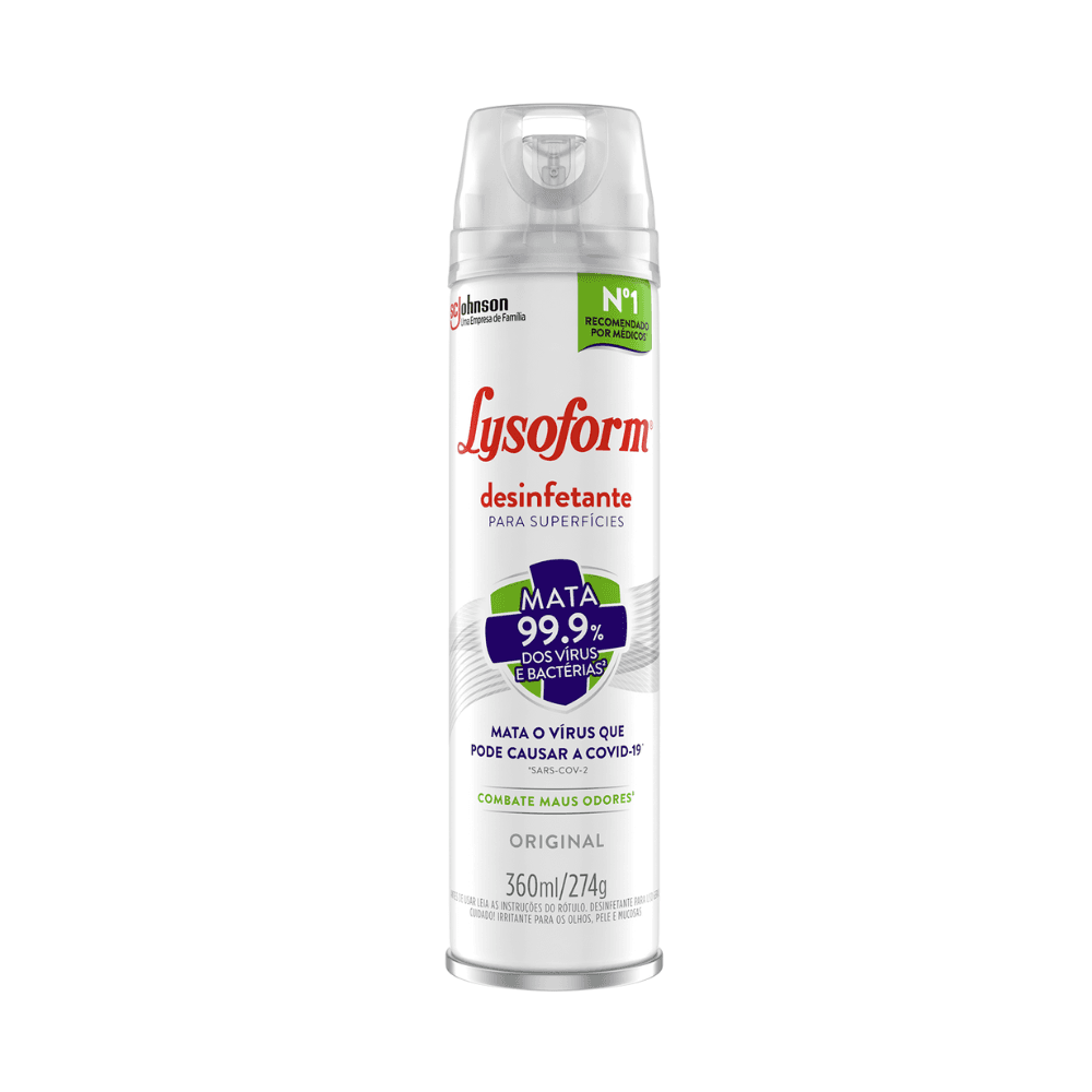 Desinfetante Aerossol Original Lysoform 360ml. Categoria Produtos de Limpeza. Subcategoria Desinfetantes. Marca Lysoform. Quantidade 360ml. Casa Limpa em São Paulo, Rua Apinajés 1484, Sumaré.