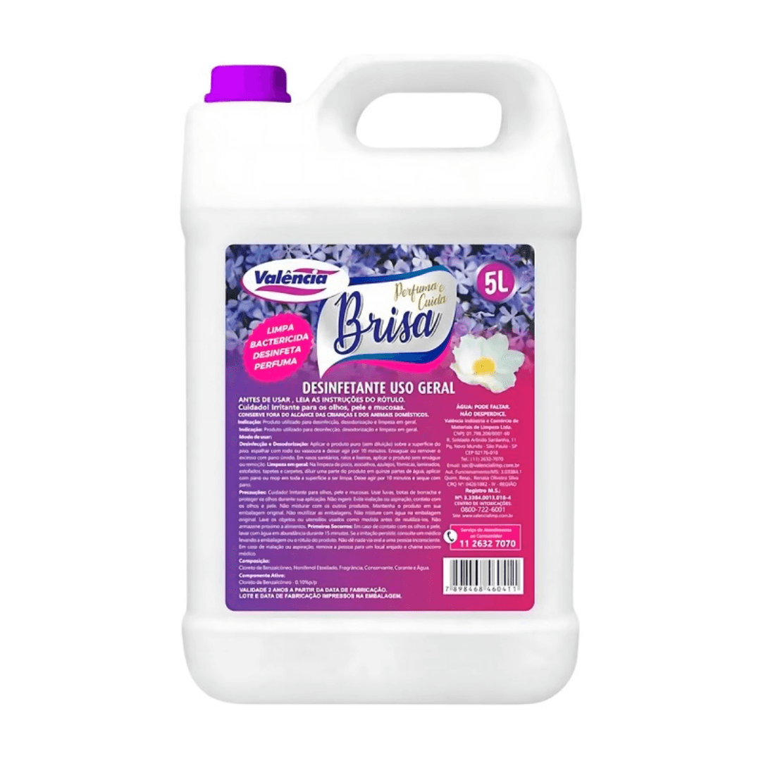 Desinfetante Brisa Valência 5 Litros. Categoria Produtos de Limpeza. Subcategoria Desinfetantes. Marca Valência. Quantidade 5L. Casa Limpa em São Paulo, Rua Apinajés 1484, Sumaré.