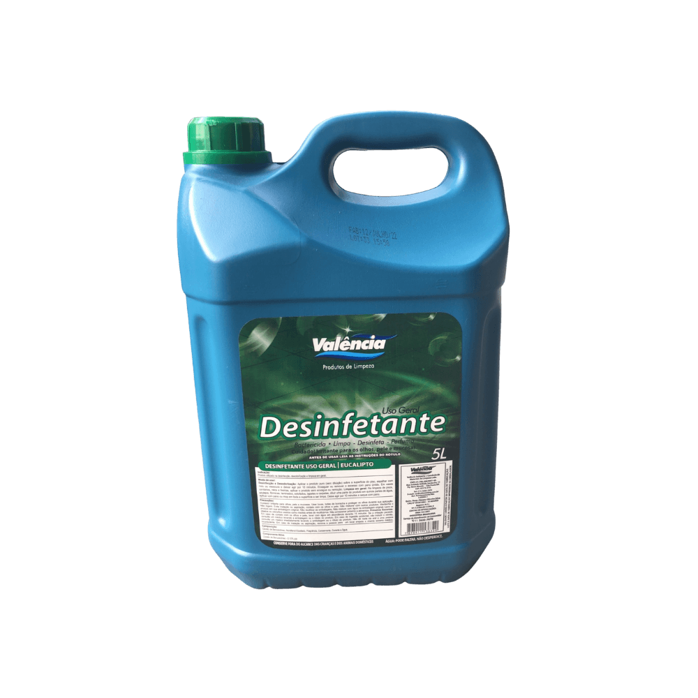 Desinfetante Eucalipto Valência 5L. Categoria Produtos de Limpeza. Subcategoria Desinfetantes. Marca Valência. Quantidade 5L. Casa Limpa em São Paulo, Rua Apinajés 1484, Sumaré.