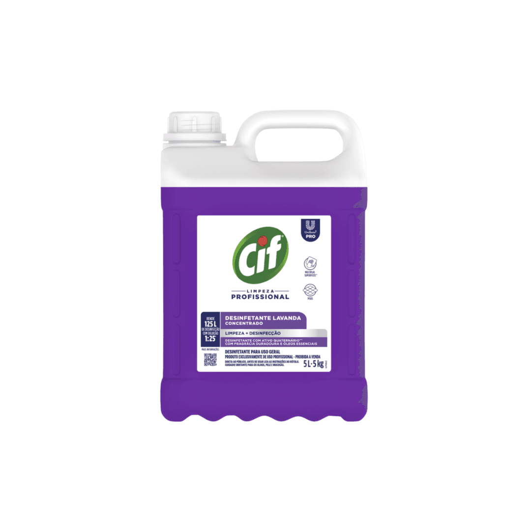 Desinfetante Lavanda Concentrado CIF Pro 5L. Categoria Produtos de Limpeza. Subcategoria Desinfetantes. Marca Cif. Quantidade 5 Litros. Casa Limpa em São Paulo, Rua Apinajés 1484, Sumaré.