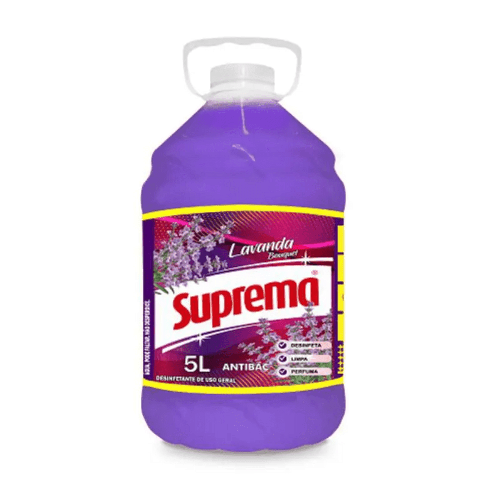 Desinfetante Lavanda Suprema 5L. Categoria Produtos de Limpeza. Subcategoria Desinfetantes. Marca Suprema. Quantidade 5L. Casa Limpa em São Paulo, Rua Apinajés 1484, Sumaré.