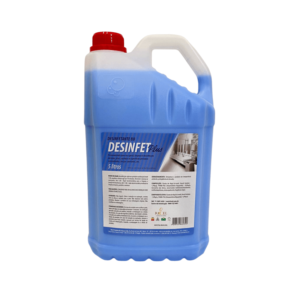 Desinfetante Plus BB Riccel 5L. Categoria Produtos de Limpeza. Subcategoria Desinfetantes. Marca Riccel. Quantidade 5L. Casa Limpa em São Paulo, Rua Apinajés 1484, Sumaré.