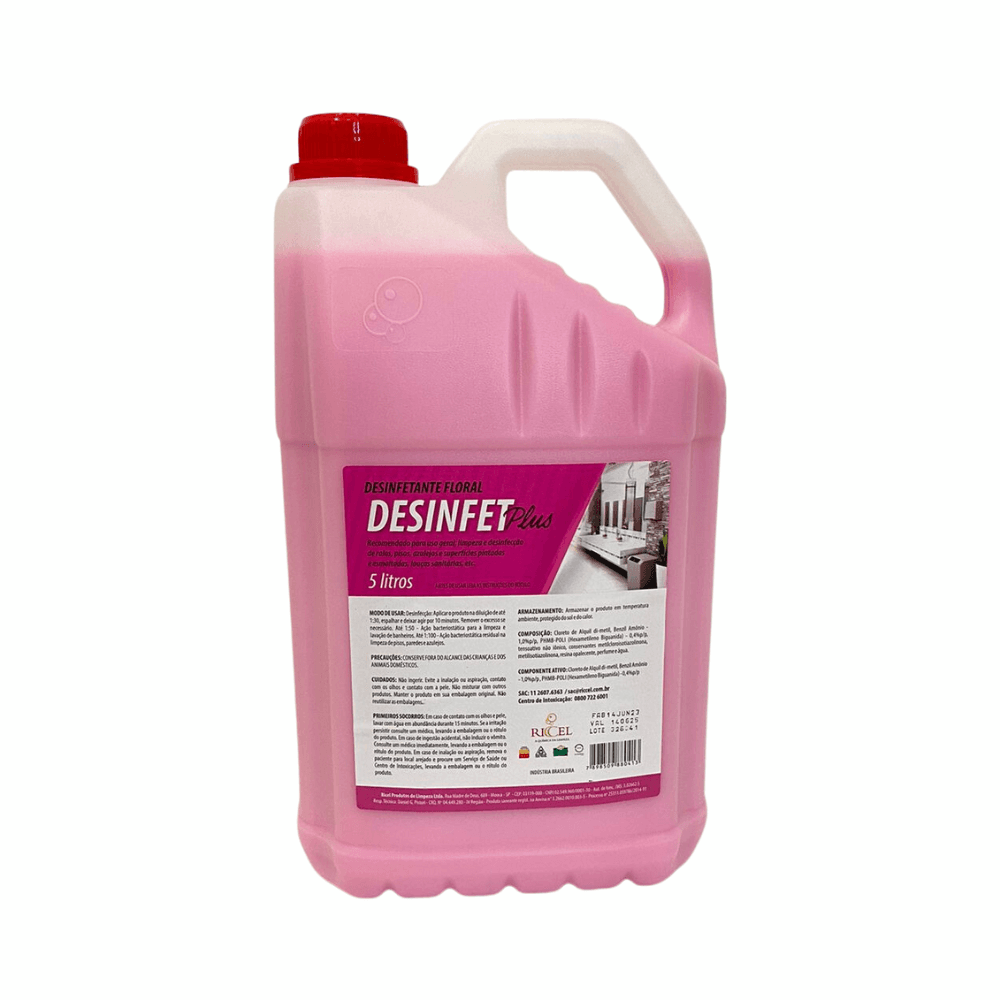 Desinfetante Plus Floral Riccel 5L. Categoria Produtos de Limpeza. Subcategoria Desinfetantes. Marca Riccel. Quantidade 5L. Casa Limpa em São Paulo, Rua Apinajés 1484, Sumaré.