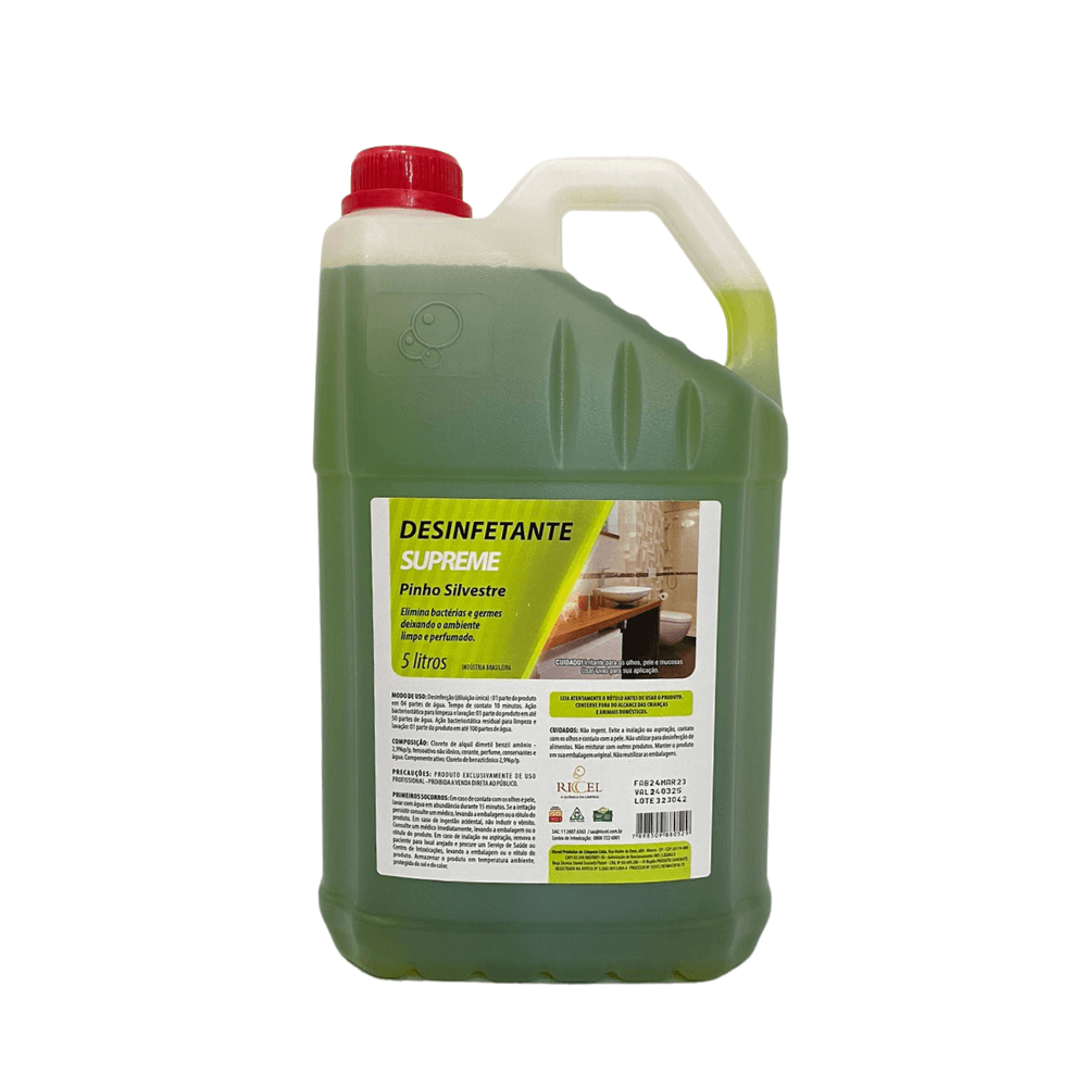 Desinfetante Supreme Pinho Silvestre Riccel 5l. Categoria Produtos de Limpeza. Subcategoria Desinfetantes. Marca Riccel. Quantidade 5L. Casa Limpa em São Paulo, Rua Apinajés 1484, Sumaré.