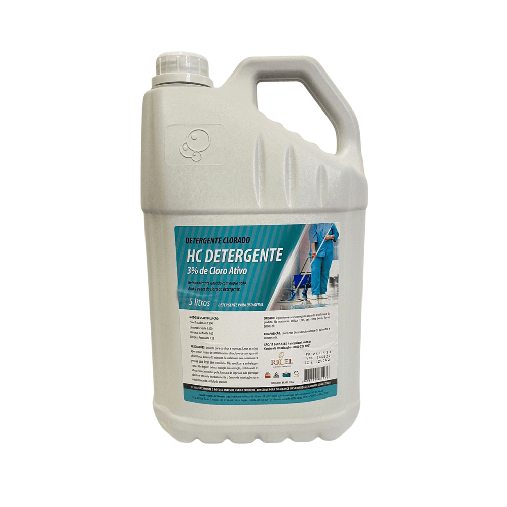 Detergente HC Clorado Riccel 5l. Categoria Produtos de Limpeza. Subcategoria Detergentes. Marca Riccel. Quantidade 5l. Casa Limpa em São Paulo, Rua Apinajés 1484, Sumaré.