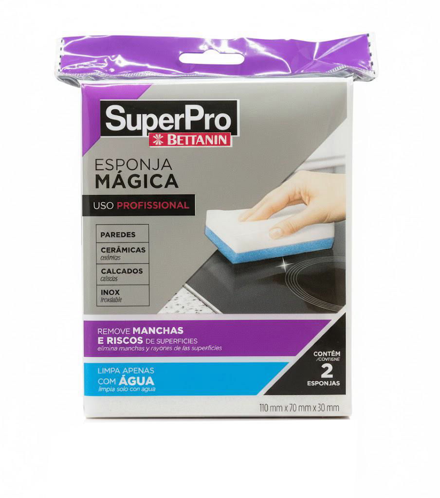 Esponja Mágica SuperPro Bettanin. Categoria Acessórios para Limpeza. Subcategoria Esponjas. Marca Super Pro. Quantidade 2. Casa Limpa em São Paulo, Rua Apinajés 1484, Sumaré.