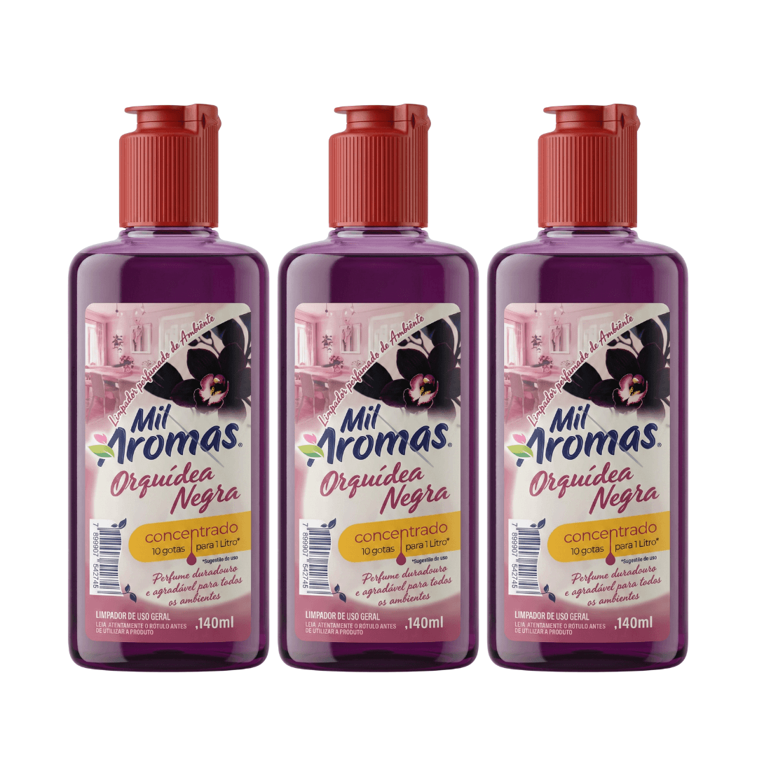 Essência Orquídea Negra Mil Aromas 140 ml. Categoria Produtos de Limpeza. Subcategoria Limpador Perfumado. Marca Mil Aromas. Quantidade 140ml. Casa Limpa em São Paulo, Rua Apinajés 1484, Sumaré.