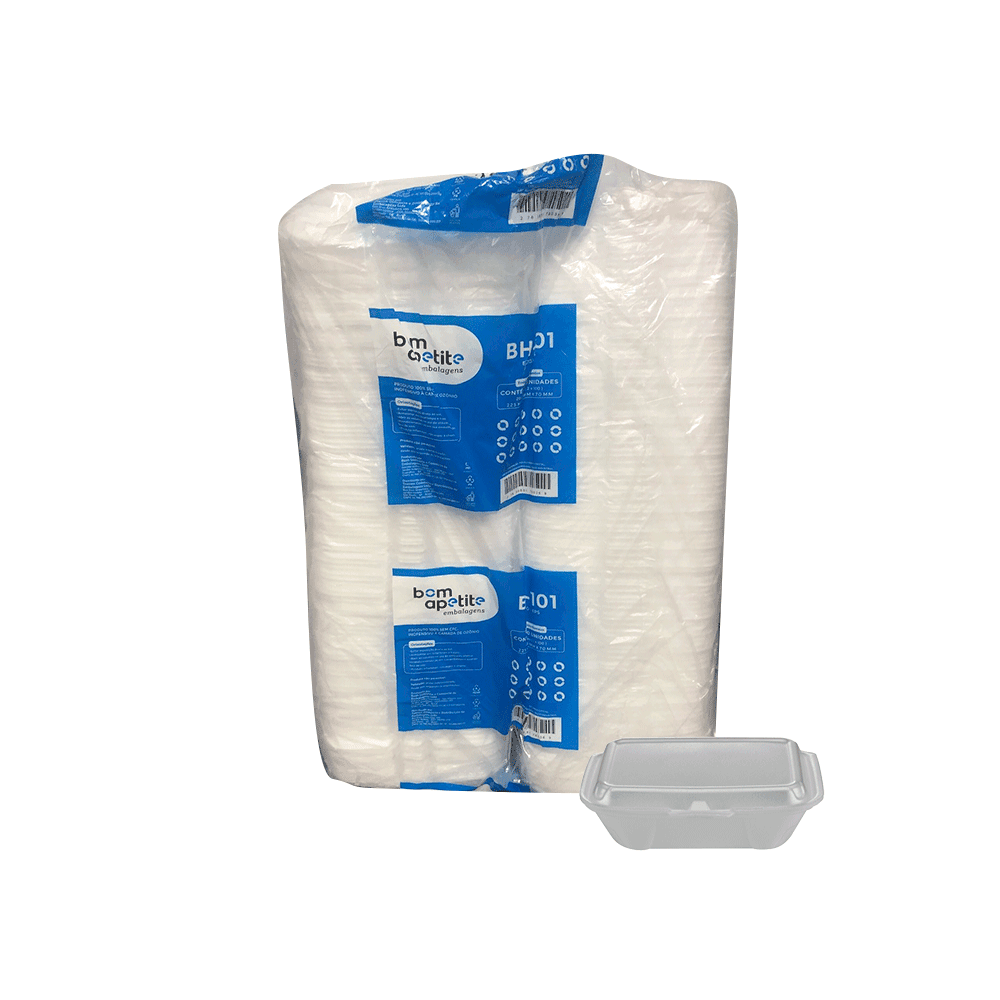 Estojo de Isopor BH101 Bom apetite com 200 unidades. Categoria Descartáveis e Embalagens. Subcategoria Hamburgueira. Marca Bom apetite. Quantidade 200. Casa Limpa em São Paulo, Rua Apinajés 1484, Sumaré.