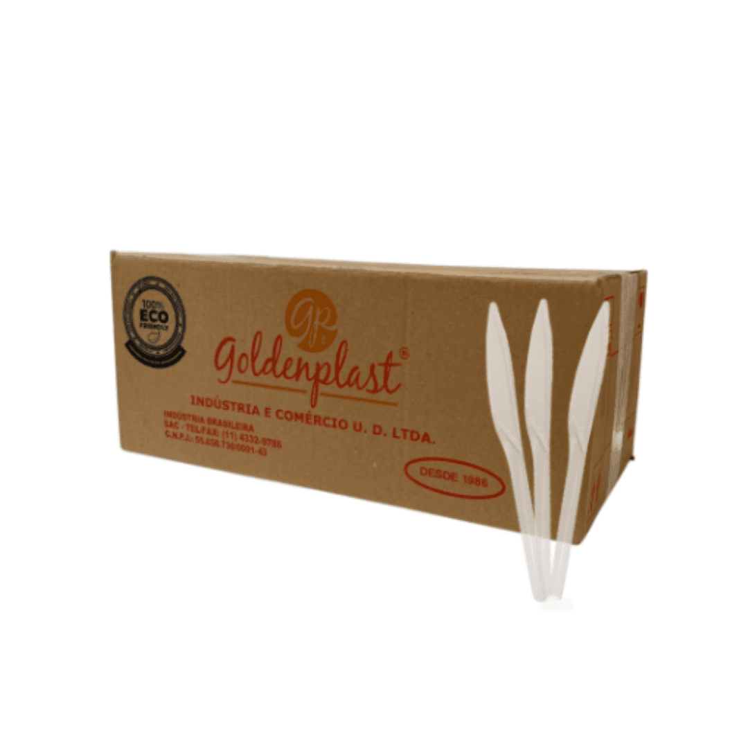 Faca para Refeição Leve Transparente Goldenplast a Granel 1.000 unidades. Categoria Descartáveis e Embalagens. Subcategoria Faca Descartável. Marca Goldenplast. Quantidade 1000. Casa Limpa em São Paulo, Rua Apinajés 1484, Sumaré.