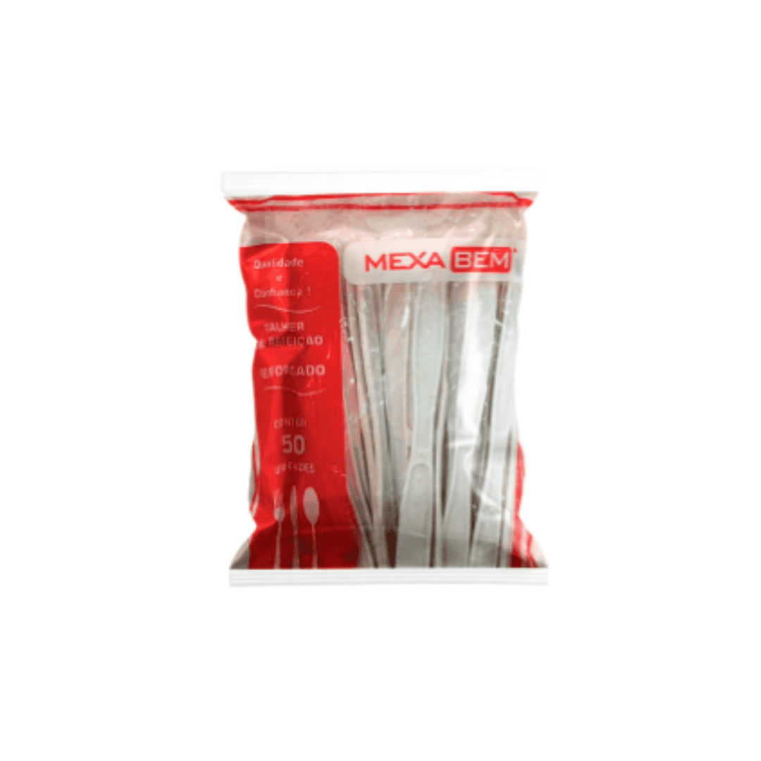 Faca para Refeição Reforçada Cristal Branca Mexa Bem 1.000 unidades. Categoria Descartáveis e Embalagens. Subcategoria Faca Descartável. Marca Mexa Bem. Quantidade 1000. Casa Limpa em São Paulo, Rua Apinajés 1484, Sumaré.